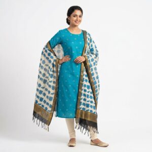 Women's Teal Ikat Kurti with Elephant Print Dupatta | Salwar Set